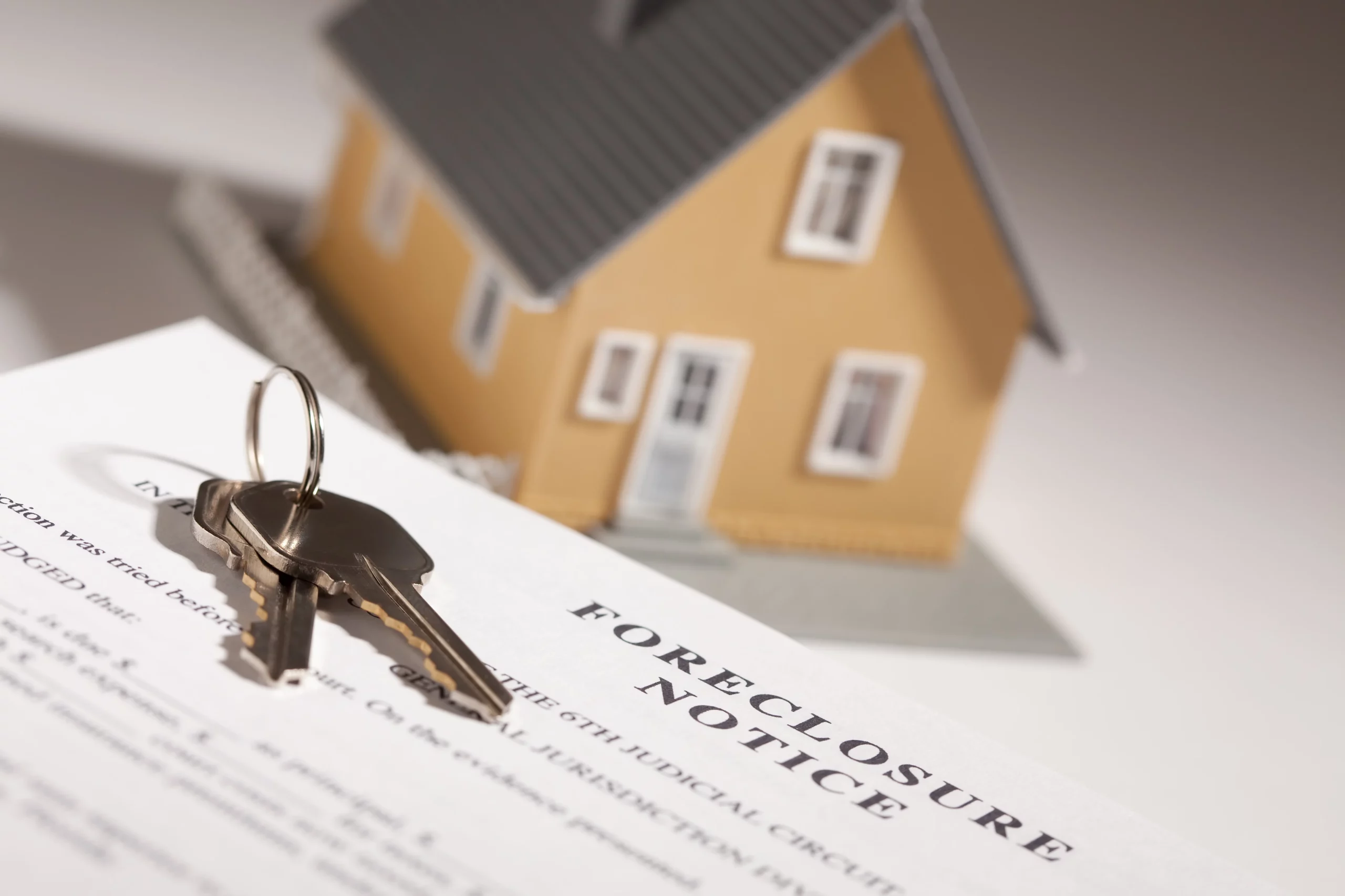 Foreclosure notice with house keys illustrating urgent efforts to stop a home foreclosure sale in Missouri.